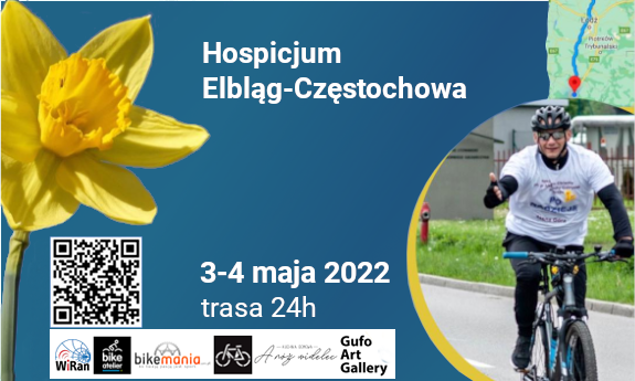 Hospicjum Elbląg-Częstochowa, widoczny żonkil na błękitnym tle oraz ropwerzysta. 3-4 maja 2022, trasa 24h